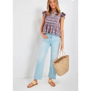 Sea New York Flutter Sleeve Top XS Lilac Parker Print V Neck Cotton Ruffle